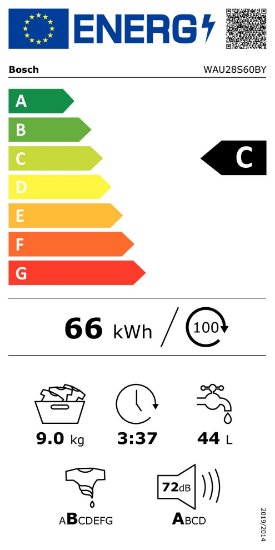 Perilica rublja BOSCH WAU28S60BY, 9 kg, 1400 o/min, iDOS, EcoSilence, AquaStop, energetski razred C, bijela