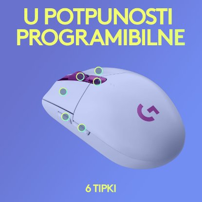 Miš LOGITECH Gaming G305 Lightspeed, bežični, optički, 12000dpi, lilac, USB