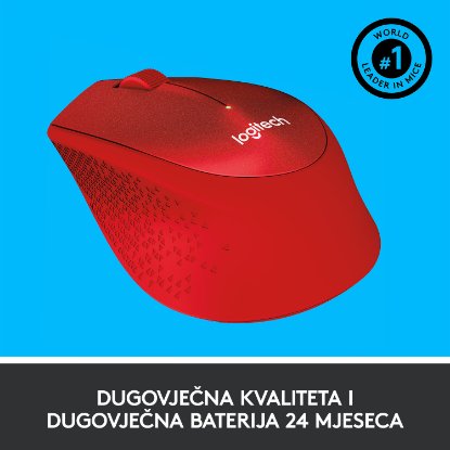 Miš LOGITECH M330 Silent Plus, optički, 1000dpi, bežični, crveni, USB