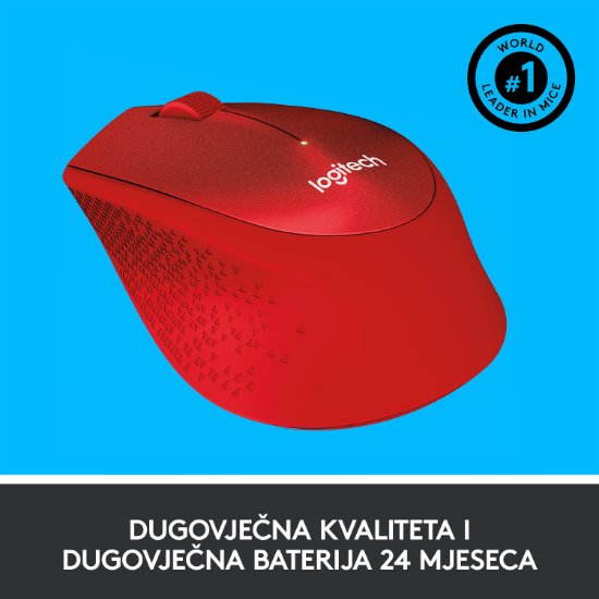 Miš LOGITECH M330 Silent Plus, optički, 1000dpi, bežični, crveni, USB