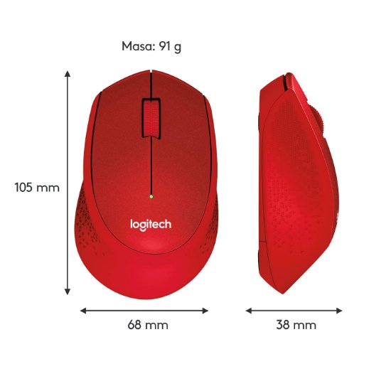 Miš LOGITECH M330 Silent Plus, optički, 1000dpi, bežični, crveni, USB