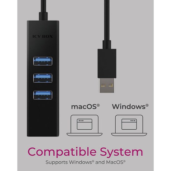 USB HUB ICY BOX IB-HUB1419-LAN, USB-A/C na 3x USB-A 3.0, G-LAN