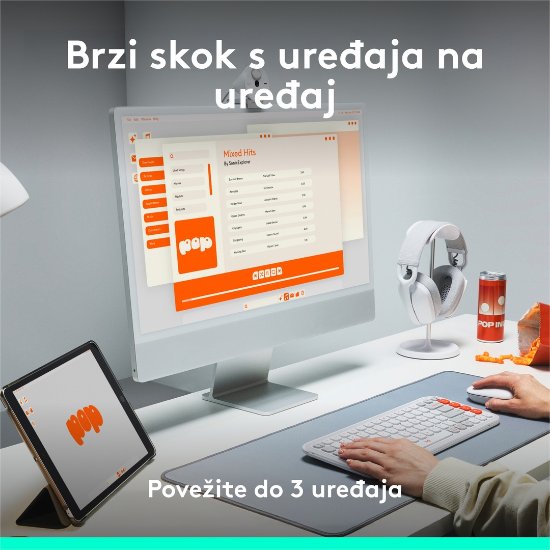 Tipkovnica LOGITECH POP Icon Keys, bežična, US Layout, BT, ljubičasto-bijela