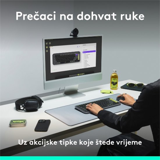 Tipkovnica LOGITECH POP Icon Keys, bežična, US Layout, BT, ljubičasto-bijela