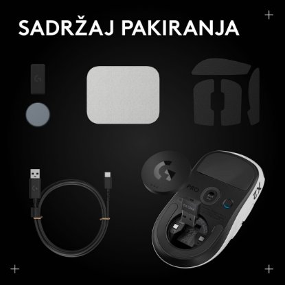 Miš LOGITECH Pro X2 Superstrike, bežični, optički, 44000dpi, bijeli, USB