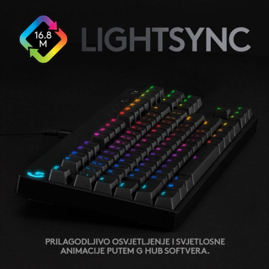 Tipkovnica LOGITECH G Pro TKL, GX Blue, mehanička, RGB, crna, USB