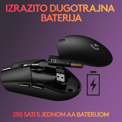 Miš LOGITECH Gaming G305 Lightspeed, bežični, optički, 12000dpi, crni, USB
