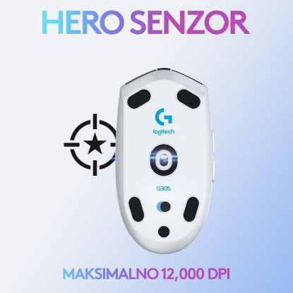 Miš LOGITECH Gaming G305 Lightspeed, bežični, optički, 12000dpi, bijeli, USB