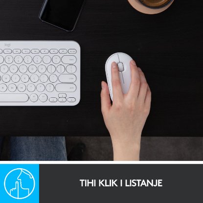 Miš LOGITECH M350 Pebble, optički, bežični, bijeli, USB