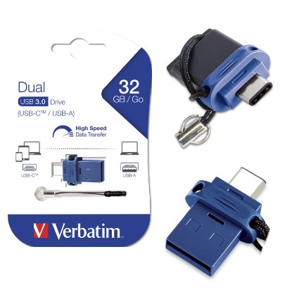 Memorija USB 3.0/USB-C FLASH DRIVE, 32 GB, VERBATIM Store'n'Go Dual, crno-plavi