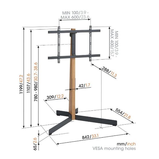 Nosač za TV VOGEL'S TVS3695, 40"-77", podni, do 50kg, crni