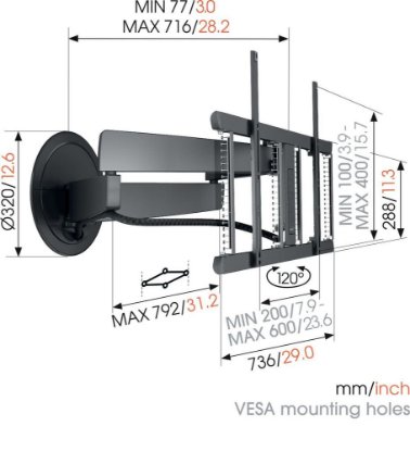 Nosač zidni za TV VOGEL'S TVM7675, 40"-77", motorizirani, pomak 120°, do 35kg