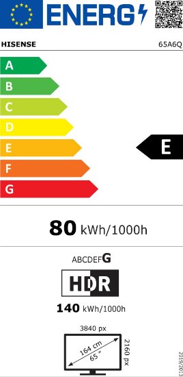 LED TV 65" HISENSE 65A6Q, Smart TV, 4K UHD, DVB-T2/C/S2, USB, Wi-Fi, BT, crni - energetski razred E