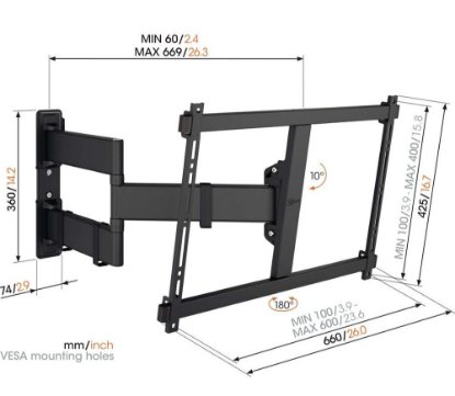 Nosač zidni za TV VOGEL'S TVM3843, 55"-100", rotacija 180°, nagib 10°, do 55kg
