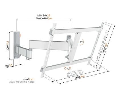 Nosač zidni za TV VOGEL'S TVM 3643, 40-77", zglobni, do 35kg, bijeli