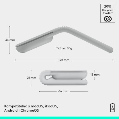 Miš LOGITECH Mobi Fold, bežični, bijeli