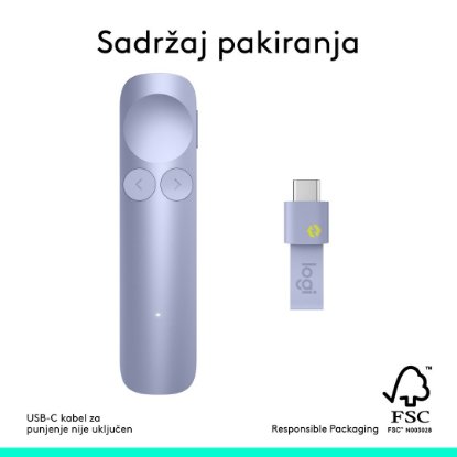 Prezenter LOGITECH Spotlight 2, laser, bežični, ljubičasti