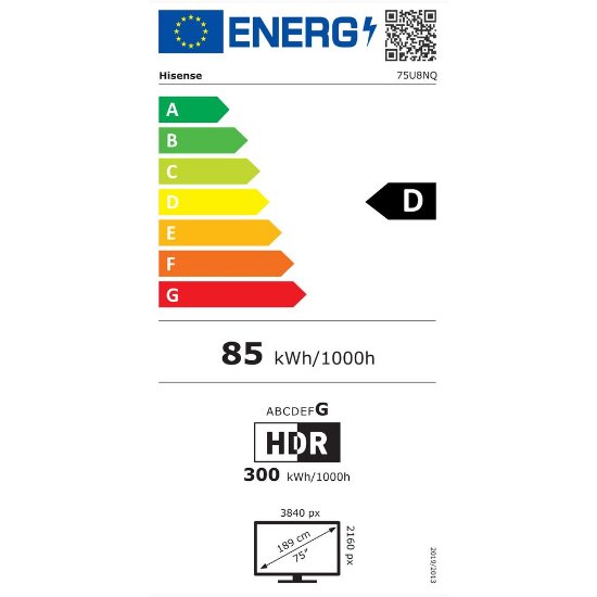 Mini-LED TV 75" HISENSE 75U8NQ, Smart TV, 4K UHD, 144Hz, DVB-T2/C/S2, HDMI, Wi-Fi, USB, LAN, energetski razred D