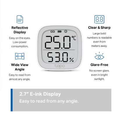 Senzor za temperaturu i vlažnost TP-LINK Tapo T315, zaslon, Tapo App, notifikacije