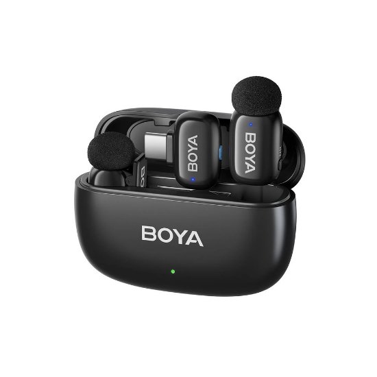 Mikrofon BOYA mini 2-02, bežični (2 TX + 1 RX + Charging Case), USB C, crni