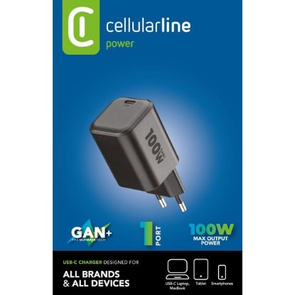 Kućni punjač CELLULARLINE, GAN+, 100W, crni