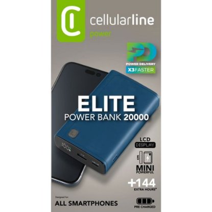 Mobilni USB punjač CELLULARLINE, Elite, 20000mAh, plavi