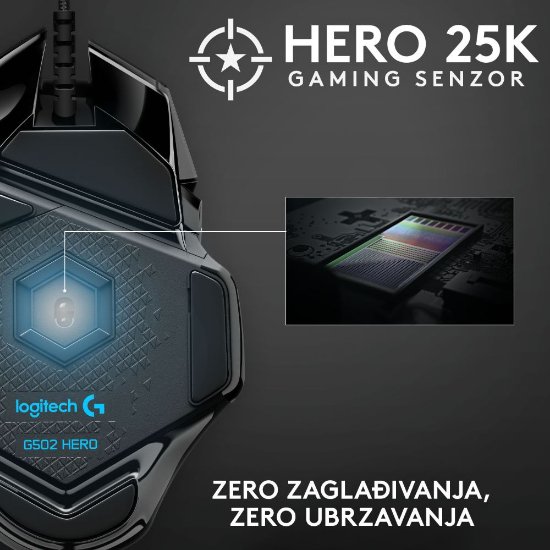 Miš LOGITECH Gaming G502 Hero RGB, optički, 25600dpi, crni, USB