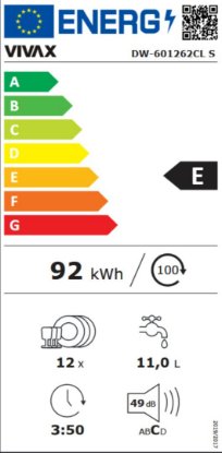 Perilica posuđa VIVAX DW-601262CL S, do 12 kompleta, energetski razred E, siva