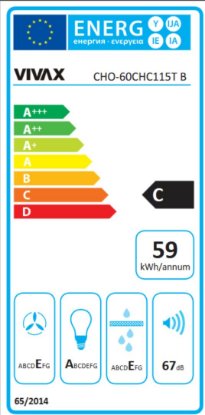 Zidna kuhinjska napa VIVAX CHO-60CHC115T B, 60 cm, 452 m3/h, energetski razred c, crna