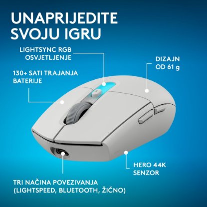 Miš LOGITECH G305 X SUPERLIGHT, Gaming, optički, 44000dpi, USB, bijeli